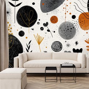 Fototapeta - Abstrakcja designerska z kołami i liśćmi (196x136 cm)