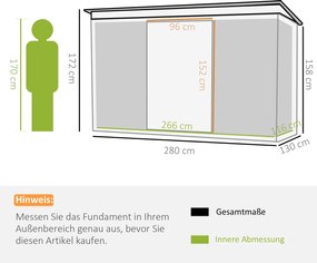 Outsunny domek narzędziowy z drzwiami przesuwnymi jasnozielony stalowy 280x130x172 cm funkcjonalna szopa na narzędzia | Aosom PL