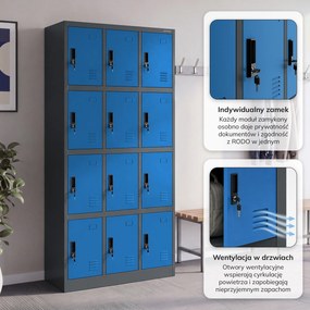 Szafka skrytkowa socjalna BHP antracytowo-niebieska, 900x1850x400 mm: MARCIN