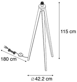 Wiejska lampa podłogowa statyw z drewna vintage - Tripod Classic Rustykalny / Vintage Oswietlenie wewnetrzne