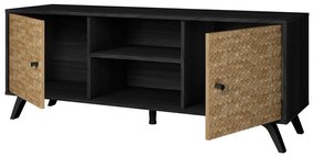 Czarna szafka pod TV w dekorze drewna egzotycznego 136x53 cm Hanoi – Marckeric