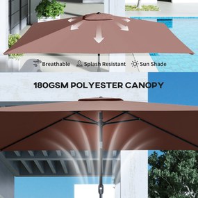 Outsunny Parasol ogrodowy 300 x 200 cm z regulacją nachylenia, korbą i osłoną UV, brązowy | Aosom PL