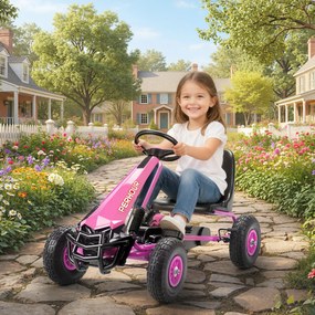 AIYAPLAY Gokart na pedały dla dzieci, regulowane siedzisko, opony EVA, hamulec, sprzęgło, 3-8 lat, różowy