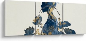 Obraz - Marmurowy profil kobiety (z zegarem) (90x30 cm)