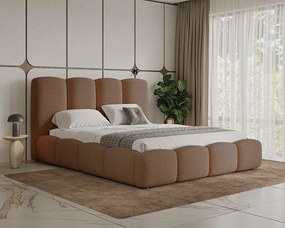 BESILIO Łóżko chmurka z pojemnikiem i stelażem 120x200 Fluffy - łóżko tapicerowane tkanina boucle/baranek, łóżko gruba pianka - Brązowy