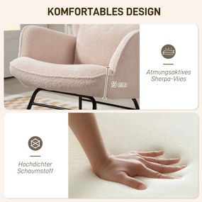 HOMCOM Fotel bujany z podnóżkiem, miękki polar, drewniane nogi, poduszka, wysokie oparcie, fotel bujany, Beżowy | Aosom PL