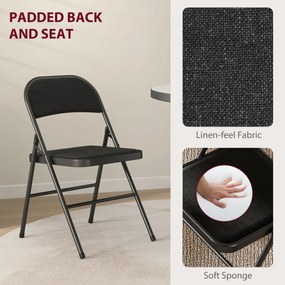 HOMCOM Zestaw 2 składanych krzeseł, przenośne krzesła biurowe, metalowe nogi, składane, do biura, poczekalni, lniana tapicerka, czarne | Aosom PL