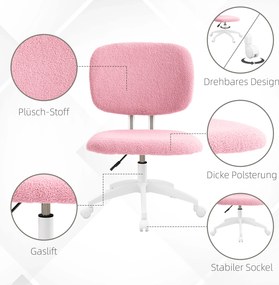 Vinsetto Fotel biurowy ergonomiczny obrotowy różowy z regulacją wysokości i funkcją kołysania | Aosom PL