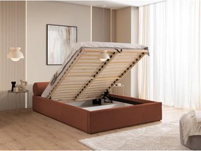 Tapicerowane łóżko dwuosobowe ze schowkiem i stelażem 180x200 cm w kolorze terakoty Cille – Ropez