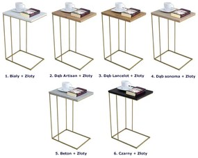 Druciany stolik pomocniczy dąb artisan + złoty dąb sonoma