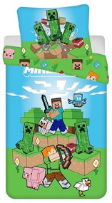 Zielono-niebieska bawełniana pościel dziecięca jednoosobowa 140x200 cm Minecraft "Outdoor Mobs" – Jerry Fabrics