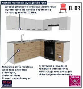 Narożny komplet mebli kuchennych dąb artisan + biały - Yumis
