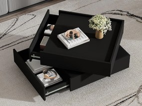 Stolik kawowy 60x60x38 cm - obrotowy 360° - z 2 szufladami - czarny