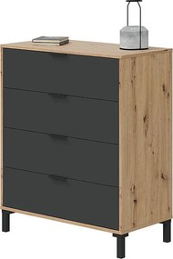 Komoda 4 szuflady dąb sękaty i antracytowy szary, design industrialny, L77,5 x H93,5 cm, kompaktowe przechowywanie