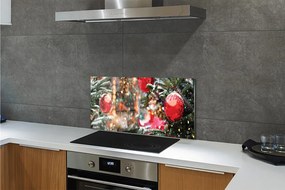 Panel szklany do Kuchni Zimowy Pejzaż z Bombkami