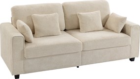 HOMCOM Beżowa Sofa 3-osobowa z Tkaniną o Strukturze Weluru, Głębokim Siedziskiem, Poduszkami z Pianki, Szerokimi Podłokietnikami i 4 Poduszkami | Aosom PL