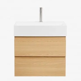 Zestaw Wiszących Mebli Łazienkowych Z Drewna I Forniru Jesionowego Zintegrowany Z Umywalką Ona - Sklum