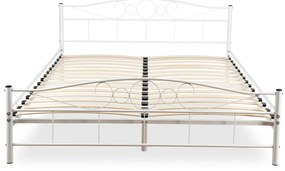 Łóżko Metalowe 160x200 cm ze Stelażem Dwuosobowe GRIFFIN Białe