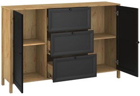 Komoda Dwudrzwiowa z Szufladami Drewniana do Salonu NORIA 150 cm Dąb craft złoty/czarny Loft