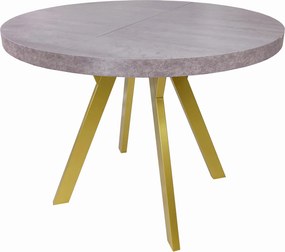 Stół okrągły rozkładany Ø 110/210 beton jasny + złote nogi metal Y