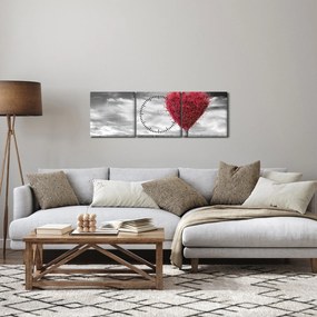 Obraz - serce z koroną drzewa (z zegarem) (90x30 cm)
