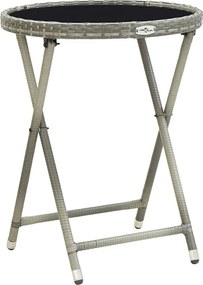Stolik do herbaty Szary 60 cm z plecionki z żywicy i hartowanego szkła Składany do ogrodu i tarasu