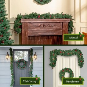 HOMCOM 1,9 m sztuczna girlanda świąteczna dekoracja z szyszkami i jagodami, na schody i kominek, PE, zielony | Aosom PL