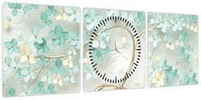 Obraz - Złote kwitnące drzewo (z zegarem) (90x30 cm)