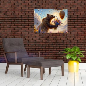Obraz na szkle - Niedźwiedź i pszczoły (70x50 cm)