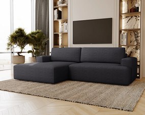 Emporius Boston narożnik rozkładany do salonu - sofa z funkcją spania, mały narożnik, pojemnik na pościel, lewostronny - narożnik czarny (Memphis 20)