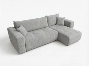 Jasnoszara rozkładana narożna sofa SORELA CORD, dwustronna + 2 poduszki gratis