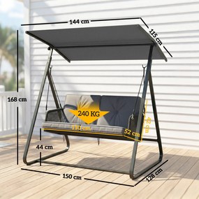 Outsunny Huśtawka rattanowa 2-osobowa z regulowanym daszkiem, miękką poduszką, stelażem A | Aosom PL