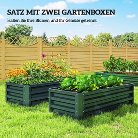 Outsunny Metalowa podwyższona grządka zestaw 2 szt., Otwarty spód, Do ogrodu i na balkon, 110x50x30cm, Zielony | Aosom PL