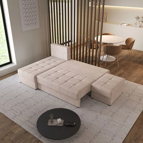 Masseno Narożnik NORVI z funkcją spania i pojemnikiem na pościel Narozniki L, Rozkładana sofa - Beżowy, NEVE 04