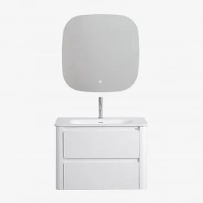 Zestaw Wiszących Mebli Łazienkowych Zintegrowany Z Umywalką Egerton Biała & Kwadratowa Lampa Led I Przeciwmgielna - Sklum