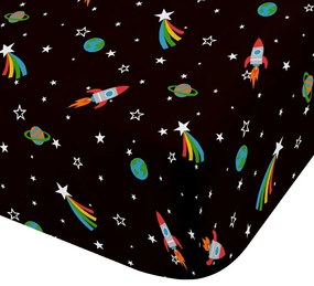Czarne prześcieradło dziecięce do łóżeczka z gumką 70x140 cm Rainbow Rockets – Catherine Lansfield