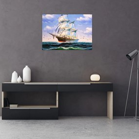 Obraz na szkle statku na falach (70x50 cm)
