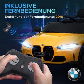 AIYAPLAY Elektryczny samochód dla dzieci BMW M4, dźwięk &amp; światło, 3-5 km/h, z pilotem, dla dzieci 3-5 lat, Żółty