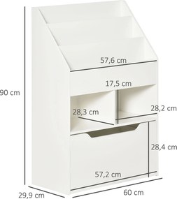 HOMCOM Regał dla Dzieci z Szufladą, Regał na Książki z Półkami, 60 x 29,9 x 90 cm, Biały