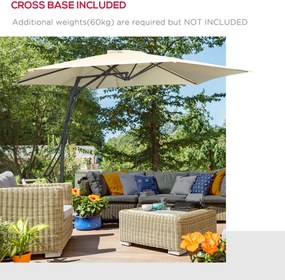 Outsunny Parasol tarasowy Ø293cm z bocznym uchwytem, podstawa krzyżowa, wodoodporny, kremowy | Aosom PL