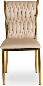 Krzesło Tapicerowane Plecione do Salonu DAN Kremowe Welurowe Nowoczesne Glamour