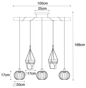 Wiejska lampa wisząca czarna z drewnianymi 3 lampkami - Yura Rustykalny / Vintage Oswietlenie wewnetrzne