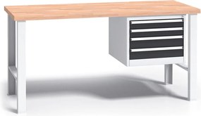 Profesjonalny stół warsztatowy G3 z drewnianym blatem roboczym, 1500 mm, 1x 4 szufladowy kontener, grafitowy