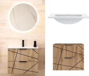 Szafka do łazienki z wpuszczaną umywalką Wood 02, dąb wotan, 60 cm - zestaw 3