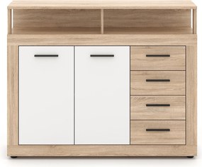 Komoda Dwudrzwiowa BLAGO MIDI A 119,5 cm z Szufladami Dąb Sonoma/Biały Nowoczesna