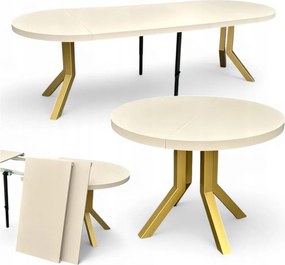Stół duży okrągły rozsuwany KASZMIR Ø100/300 cm NOGI ZŁOTE METAL X SLIM