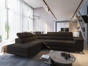 Masseno Narożnik SELVA z Funkcją Spania i Pojemnikiem na Pościel Narożnik L, Rozkładana sofa - Brązowy, MONOLITH 29