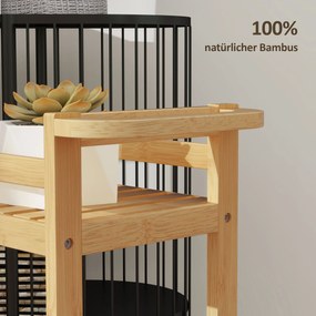 HOMCOM Wózek Serwisowy, 3 Poziomy, Półki Listwowe, Zabezpieczenie przed Wypadaniem, Bambus, 55 x 20 x 75 cm