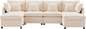 Sofa 4-osobowa, sofa Chenille z wyściełanym oparciem i podłokietnikami, ruchomy podnóżek - beżowa