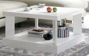 Kwadratowy stolik do salonu w połysku Domino 80x80 biały
